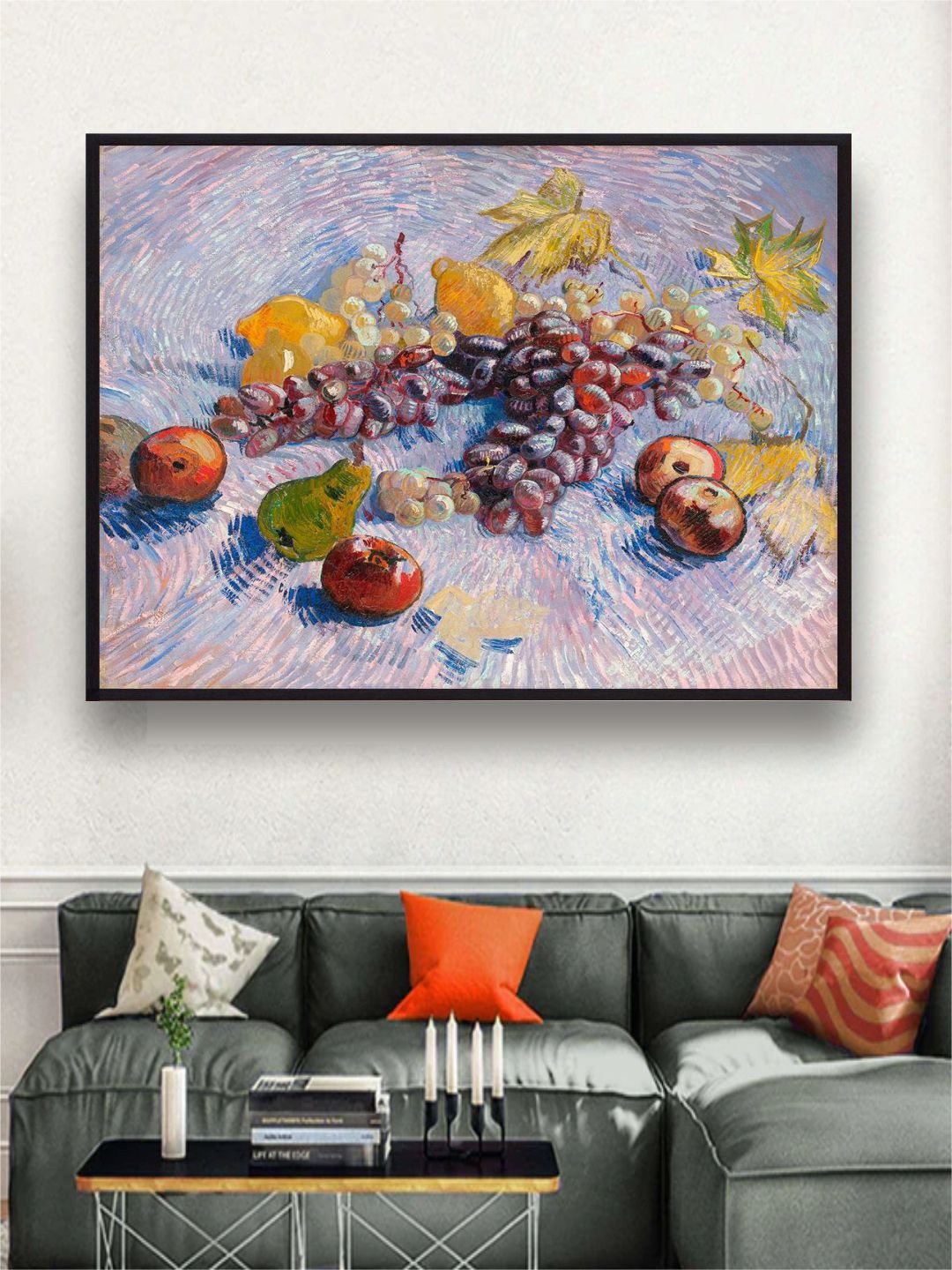 

The Art House Grapes, Lemons, Pears, and Apples By Van Gogh Framed Wall Painting, White
