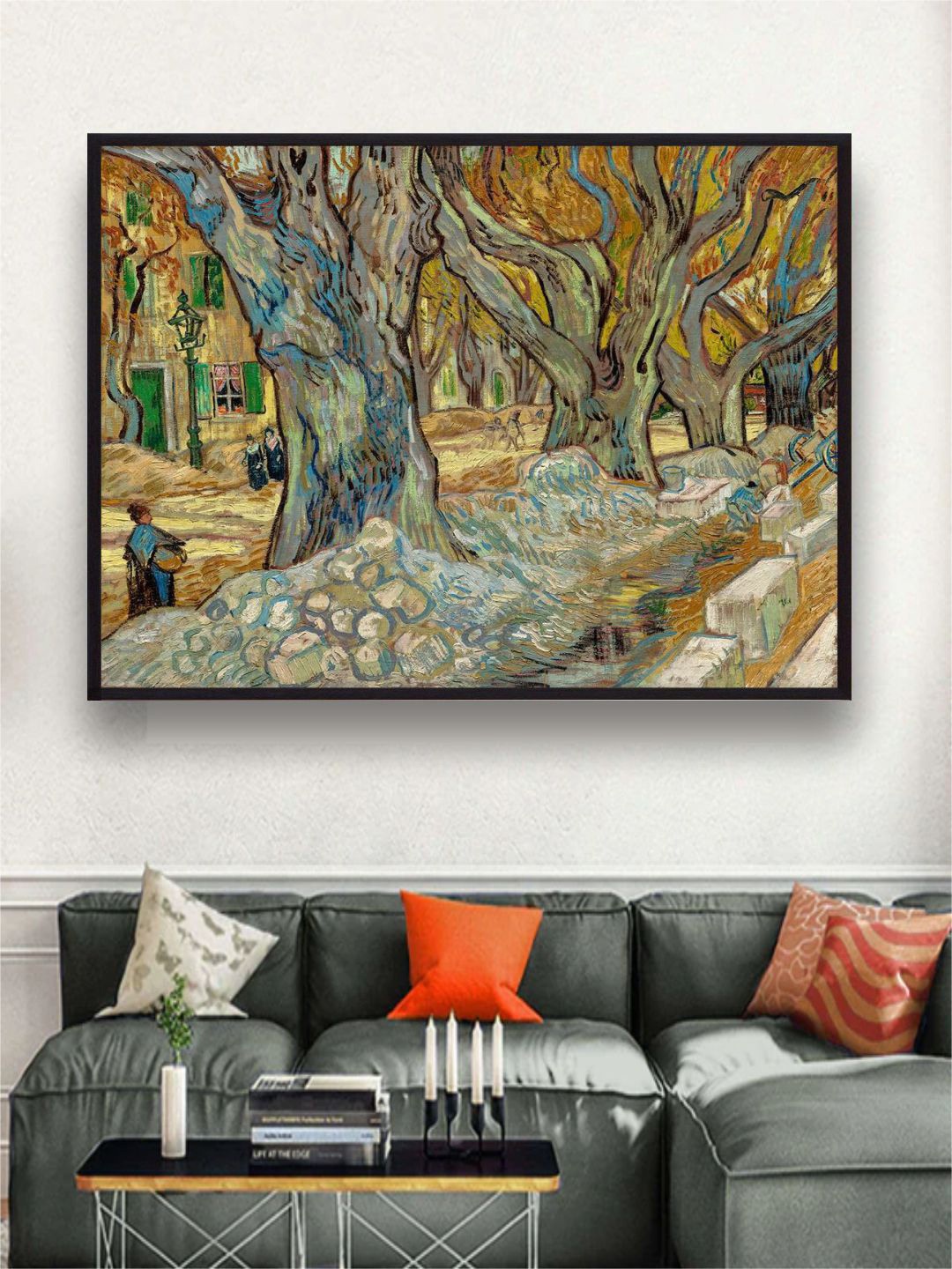 

The Art House The Large Plane Trees Road Menders at Saint Remy By Van Gogh Wall Painting, Green