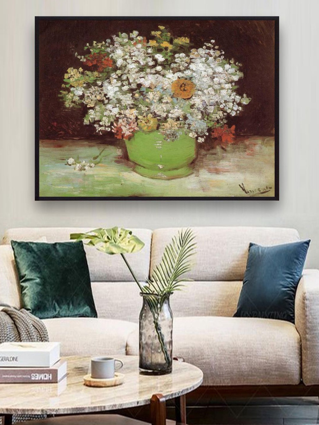 

The Art House Vase Zinnias And Other Flowers By Van Gogh Printed Framed Wall Art, Brown