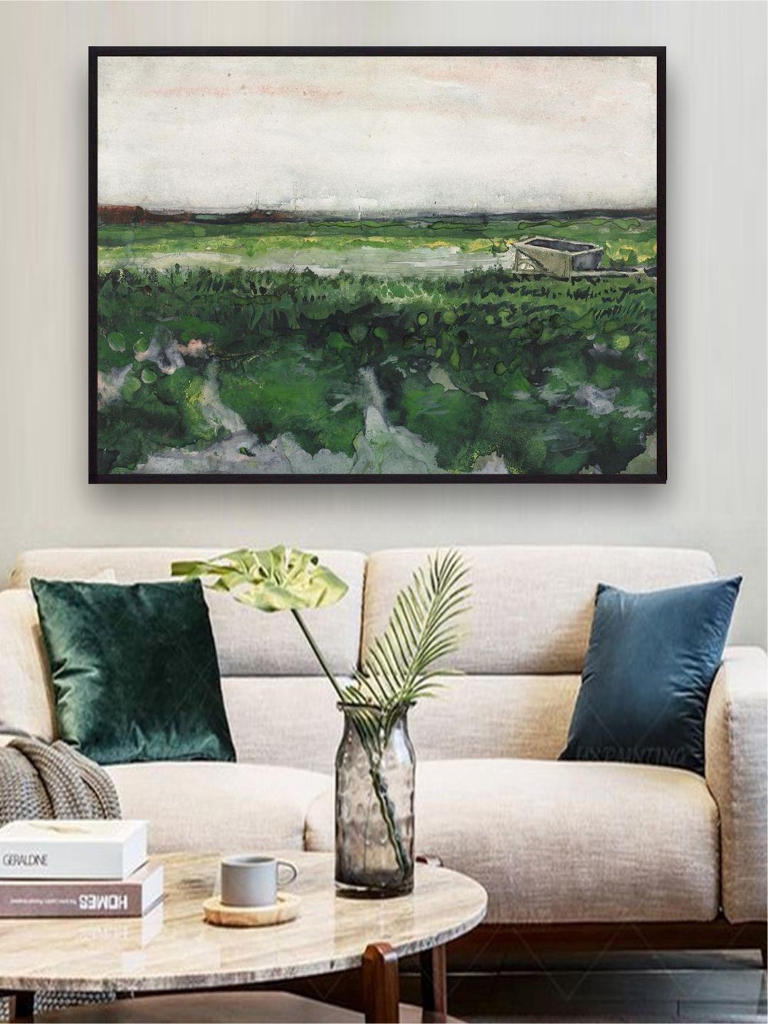 

The Art House Green & Brown Landscape With Wheelbarrow By Van Gogh Painting
