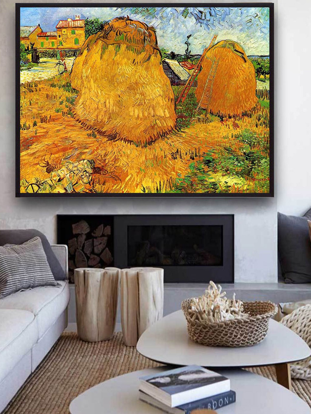 

The Art House Haystacks In Provence By Van Gogh Framed Wall Painting, Yellow