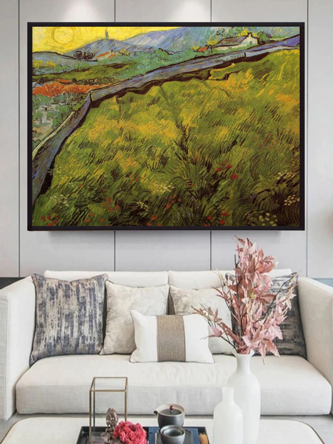 

The Art House Field Of Spring Wheat At Sunrise By Van Gogh Framed Wall Painting, Blue