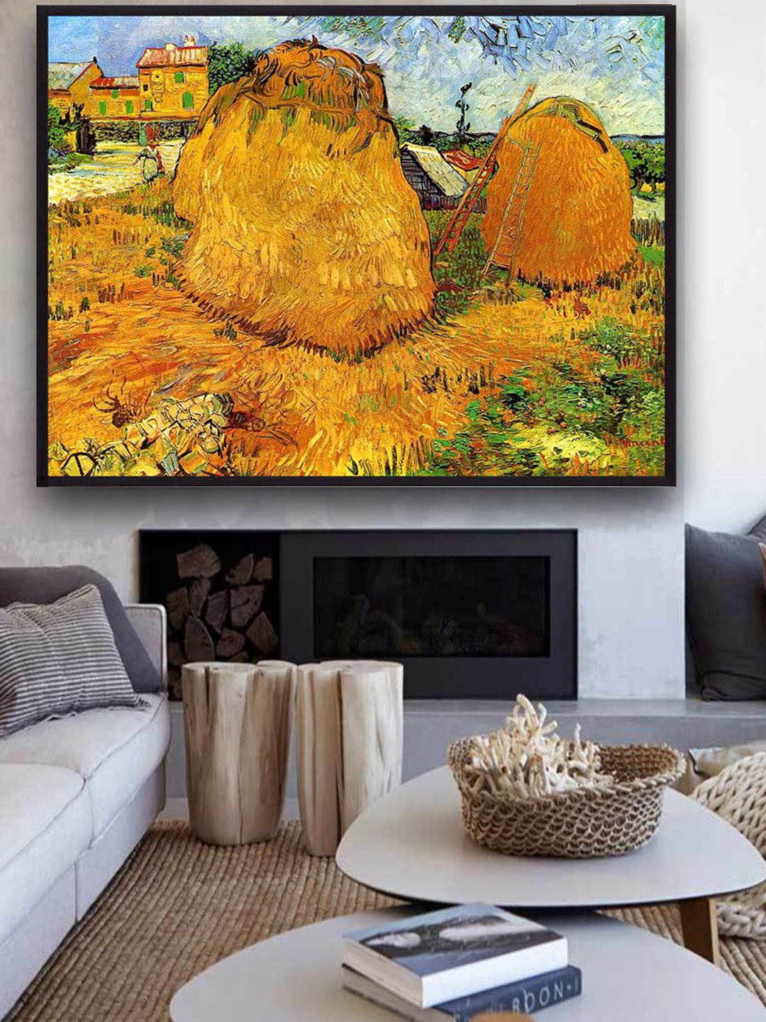 

The Art House Haystacks In Provence By Van Gogh Framed Wall Painting, Yellow