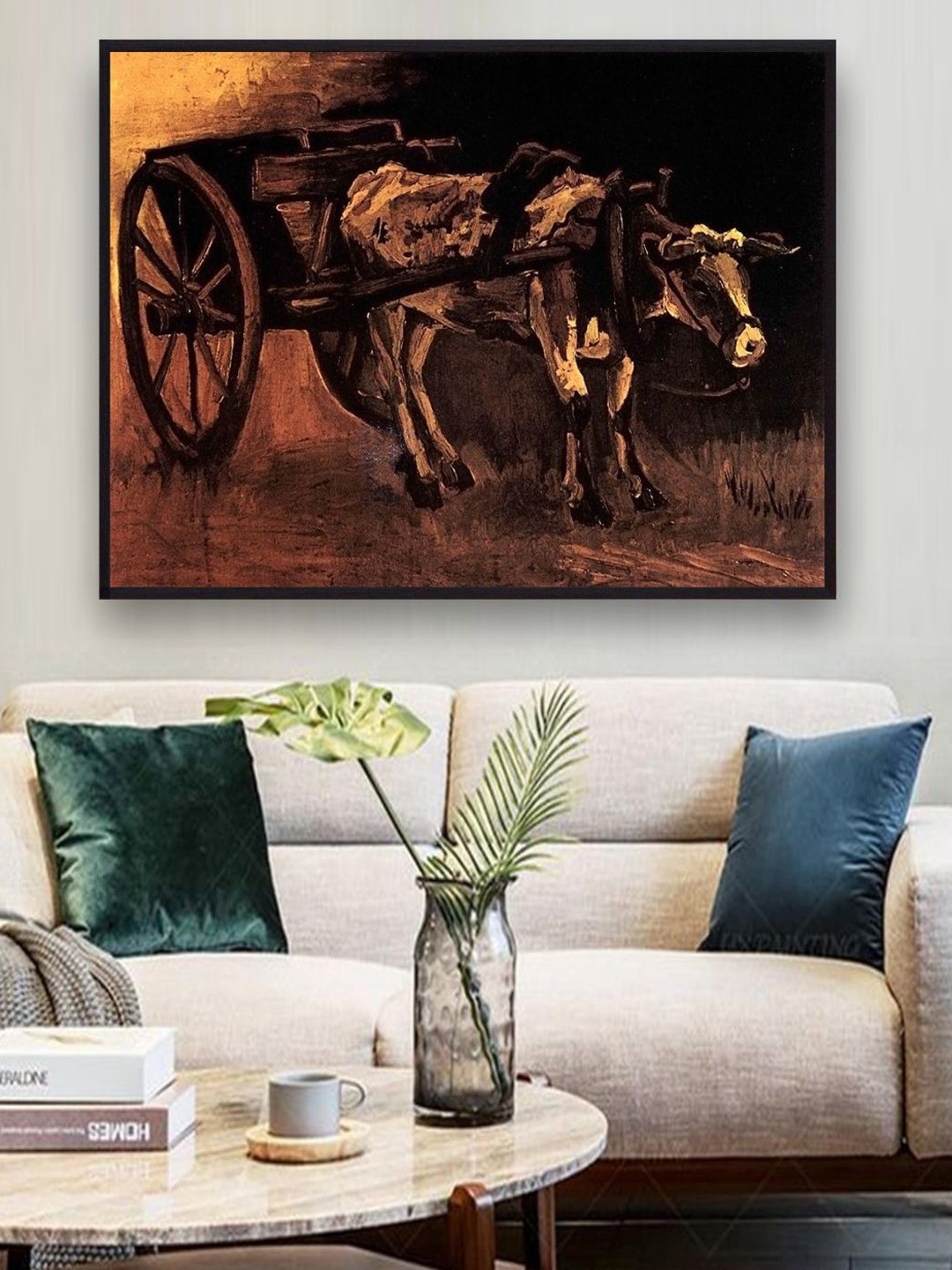 

The Art House Cart Red White Ox By Van Gogh Framed Painting, Brown