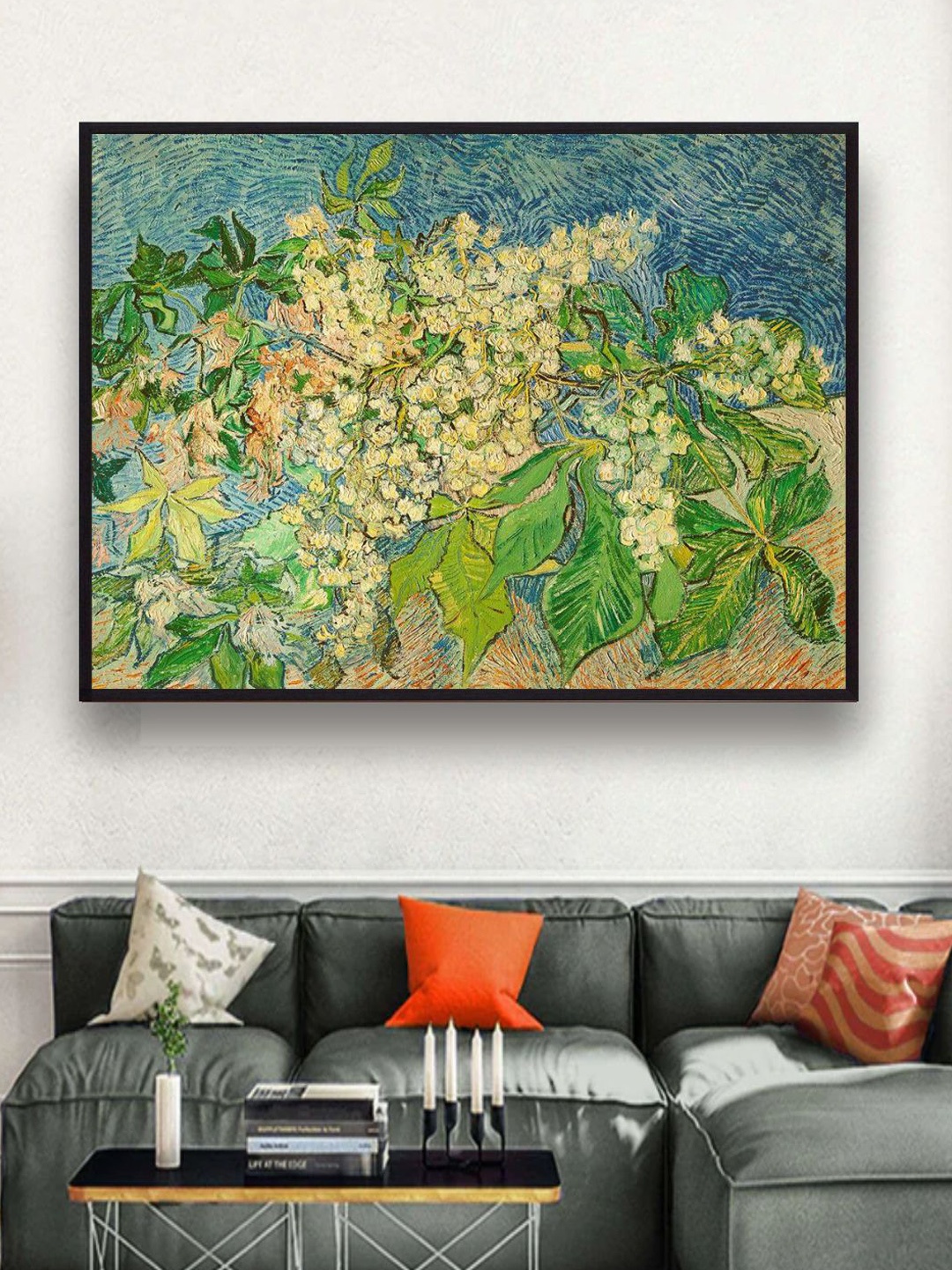 

The Art House Blossoming Chestnut Branch By Van Gogh Framed Wall Painting, Green