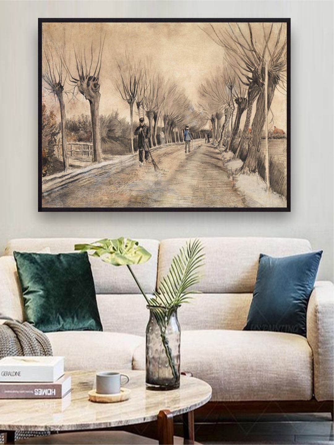 

The Art House Beige & Black Road In Etten By Van Gogh Framed Painting