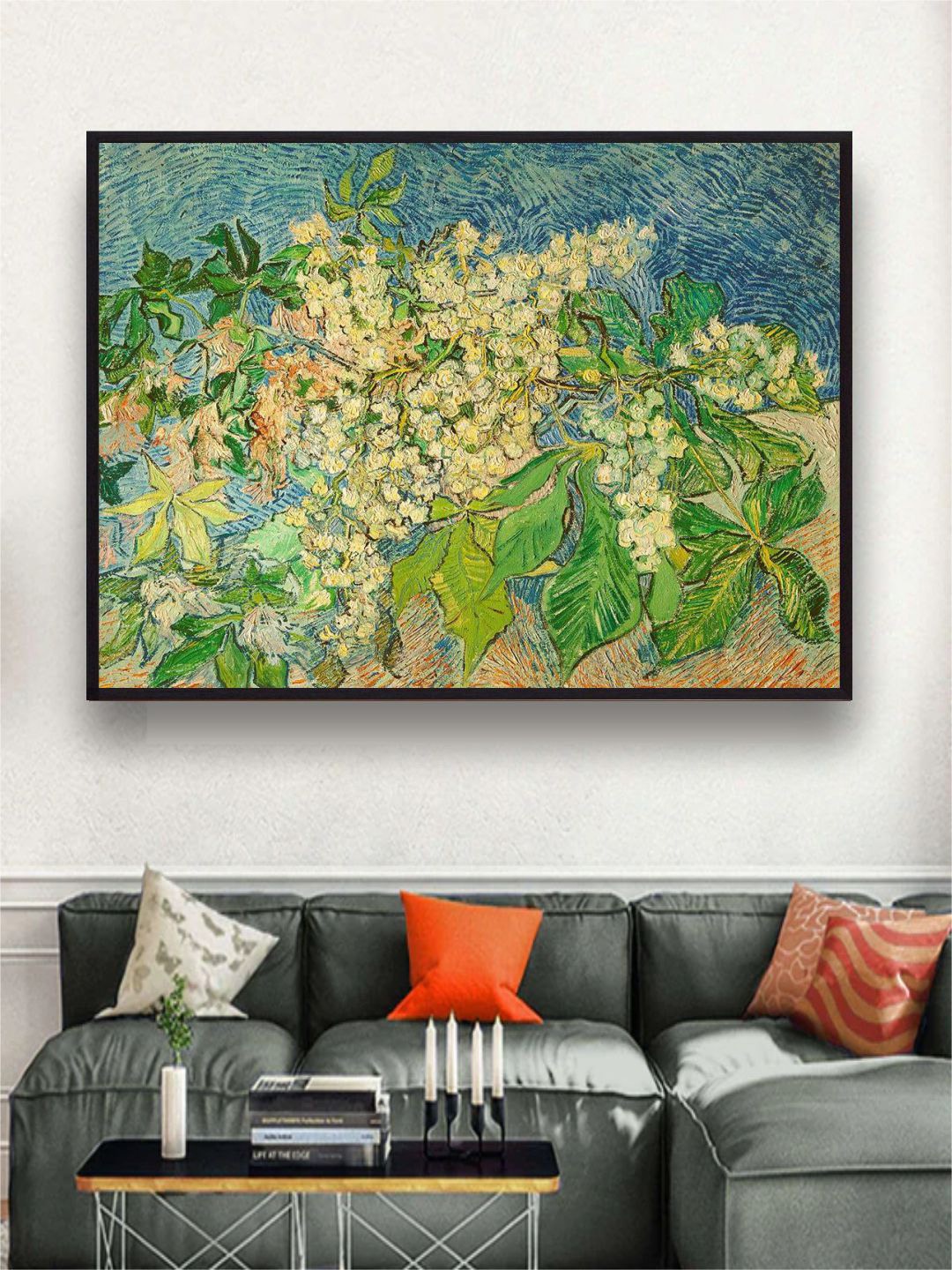 

The Art House Green & Beige Blossoming Chestnut Branch By Van Gogh Painting