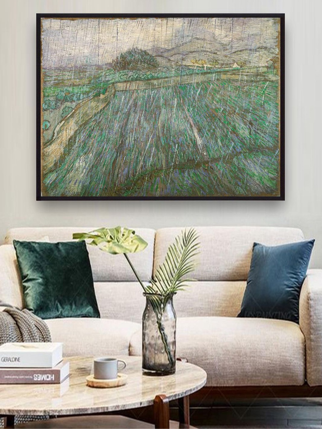 

The Art House Rain By Van Gogh Framed Wall Painting, Green