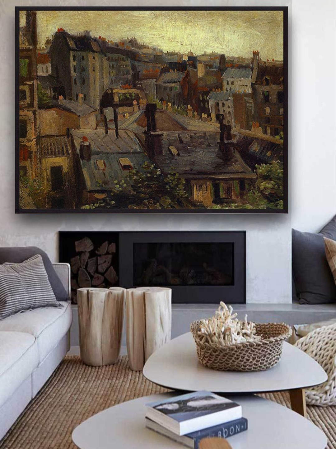 

The Art House Roofs In Paris By Van Gogh Wall Art, Black