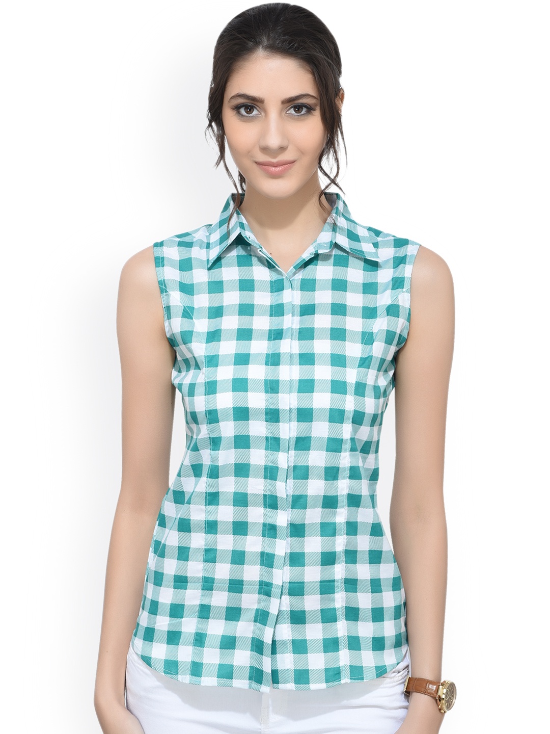 

SCORPIUS Women Green & Green Slim Fit Checked Casual Shirt