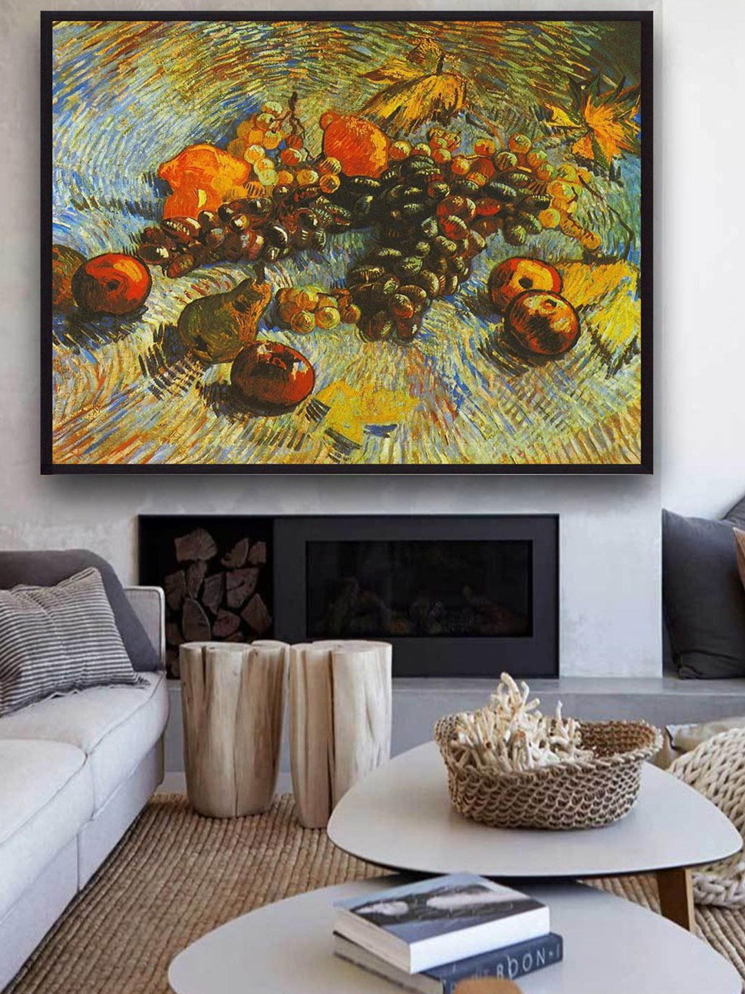 

The Art House Orange & Grey Grapes Apples Pear Lemons By Van Gogh Framed Wall Painting