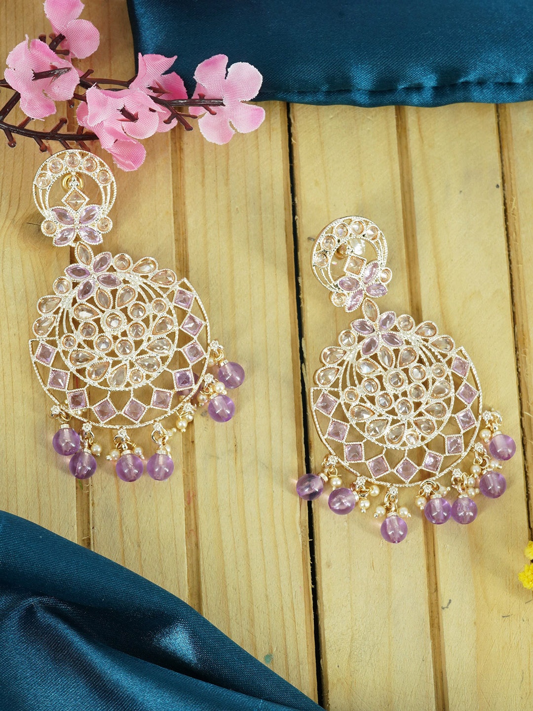 

GRIIHAM Gold-Plated Contemporary Chandbalis Earrings