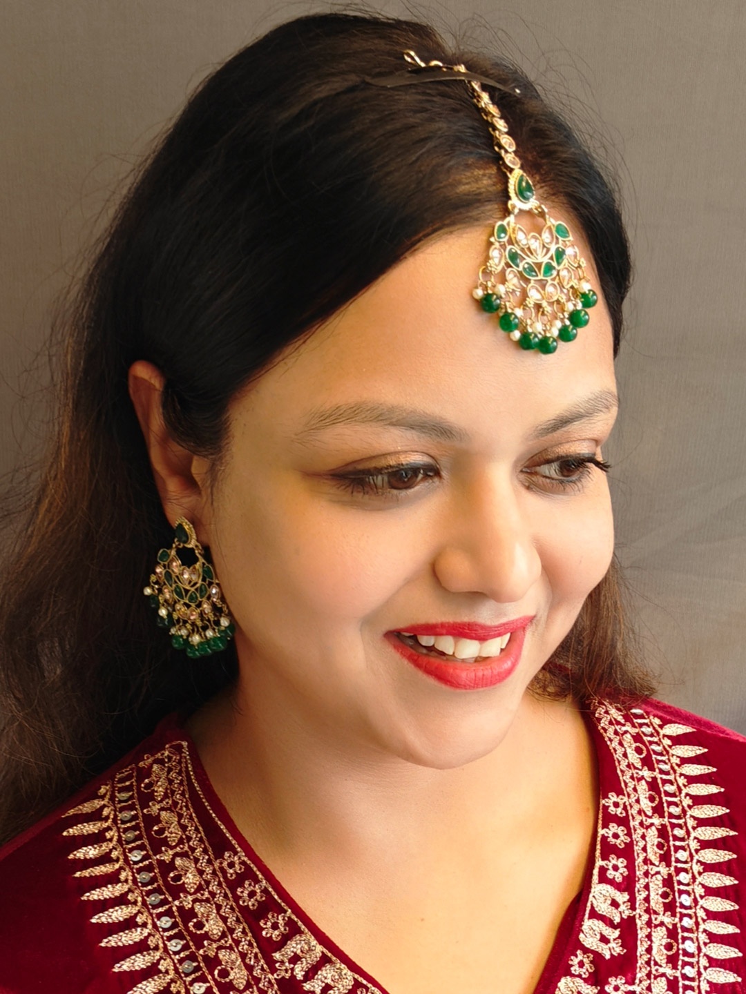 

GRIIHAM Gold-Plated Drop Earrings With Maang Tikka, Silver