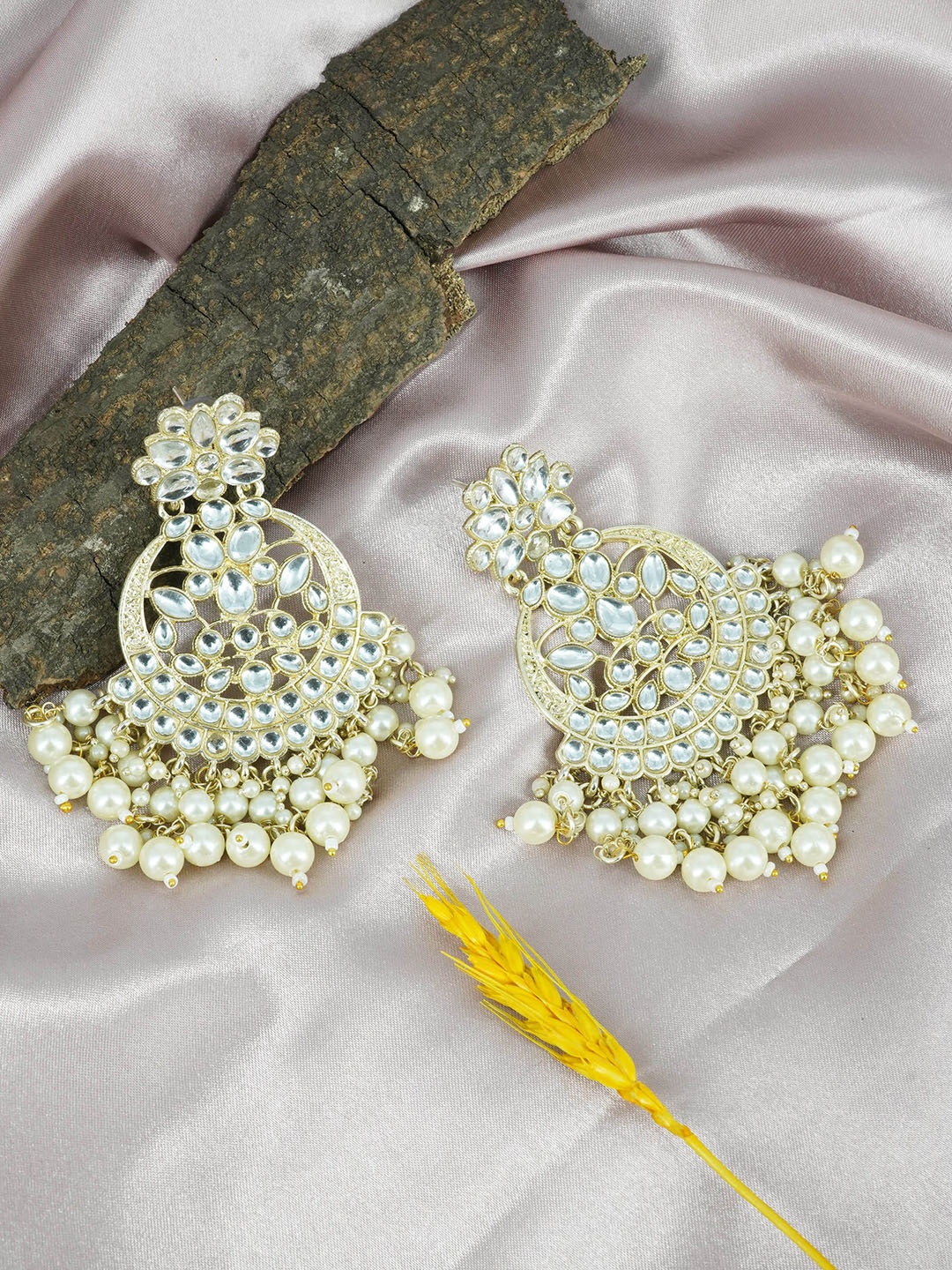 

GRIIHAM Gold-Plated Contemporary Chandbalis Earrings