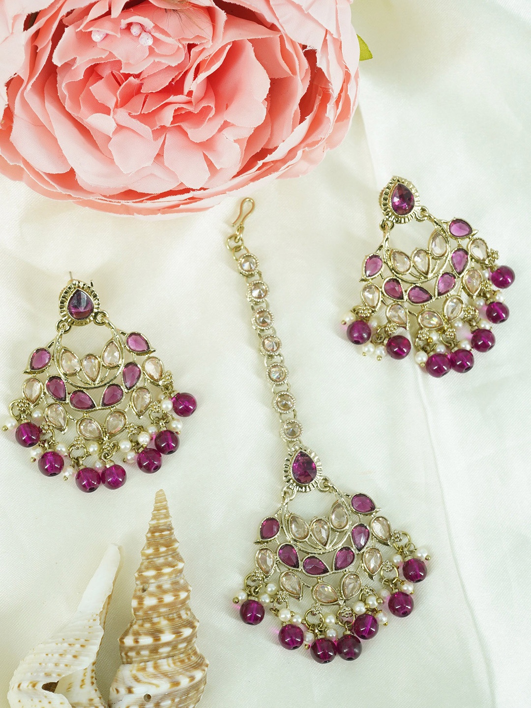 

GRIIHAM Gold-Plated Contemporary Drop Earrings With Maang Tikka, Silver