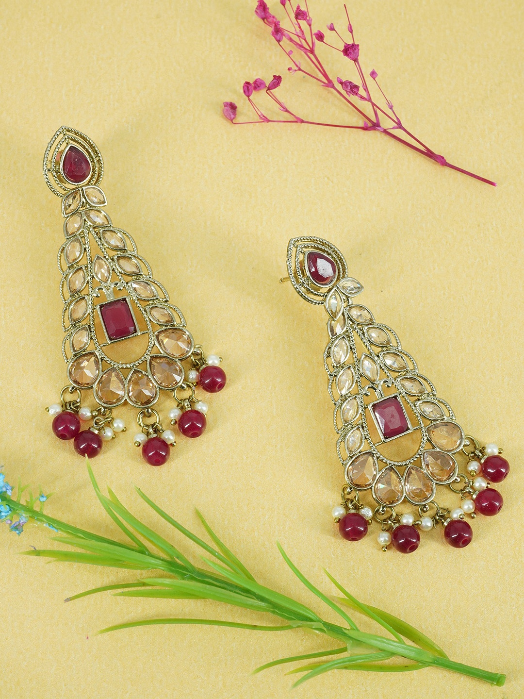 

GRIIHAM Gold-Plated Contemporary Drop Earrings, Maroon