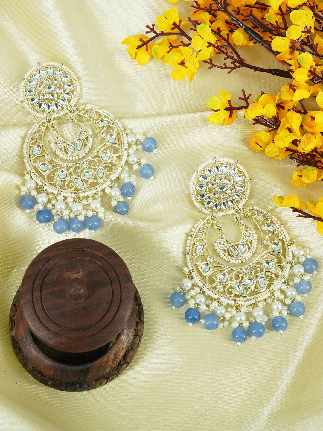 

GRIIHAM Gold-Plated Circular Chandbalis Earrings, Blue