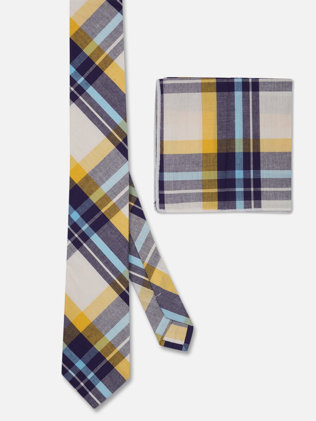 

TOFFCRAFT Checked Slim Neck Tie With Pocket Square, Yellow