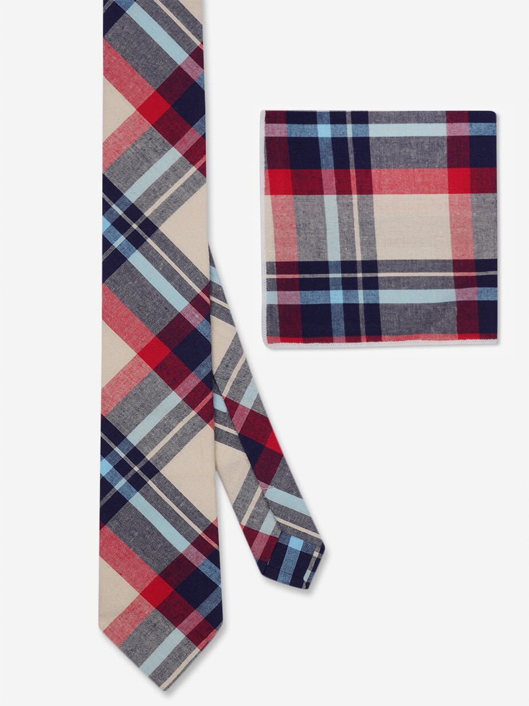 

TOFFCRAFT Checked Slim Neck Tie With Pocket Square, Beige