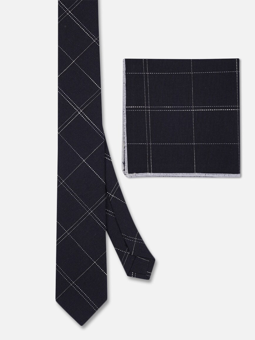 

TOFFCRAFT Checked Slim Neck Tie With Pocket Square, Black