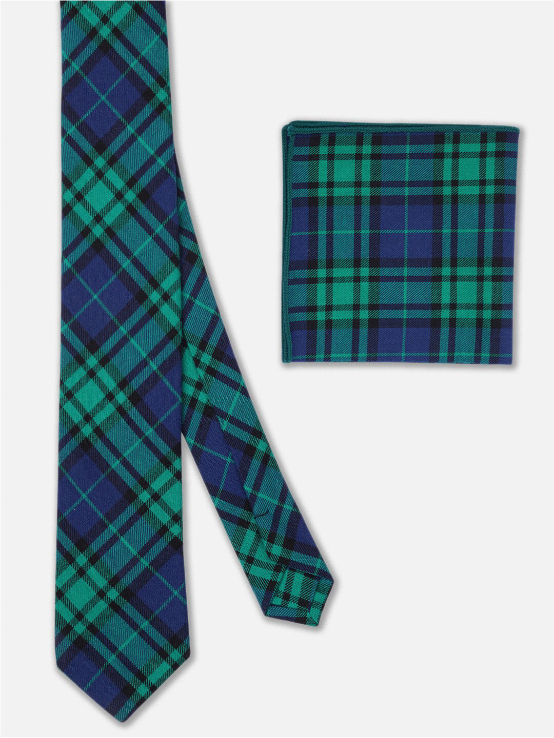 

TOFFCRAFT Checked Slim Neck Tie With Pocket Square, Green