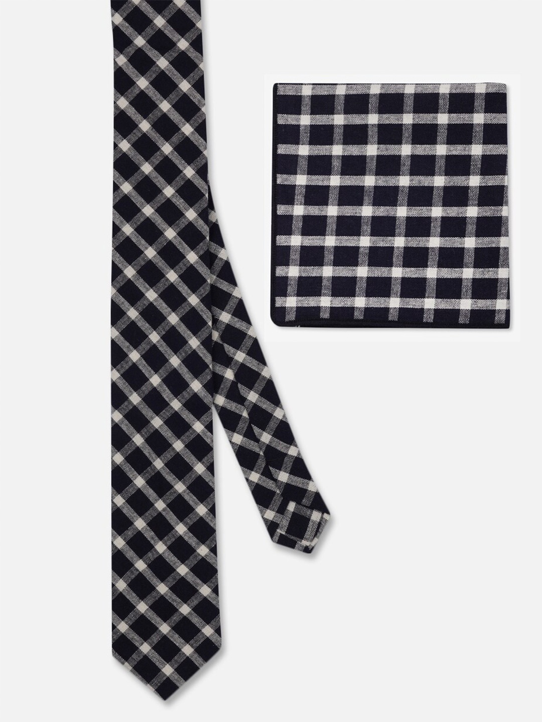 

TOFFCRAFT Checked Slim Neck Tie With Pocket Square, Black