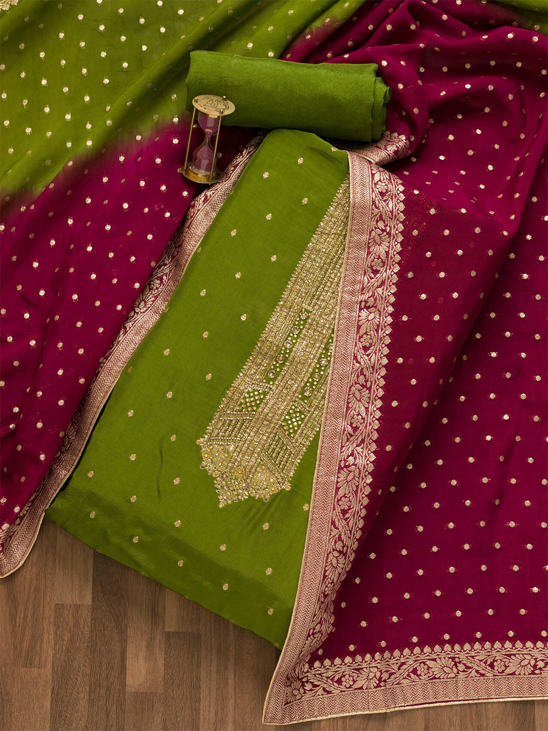 

Koskii Ethnic Motifs Woven Design Unstitched Dress Material, Green