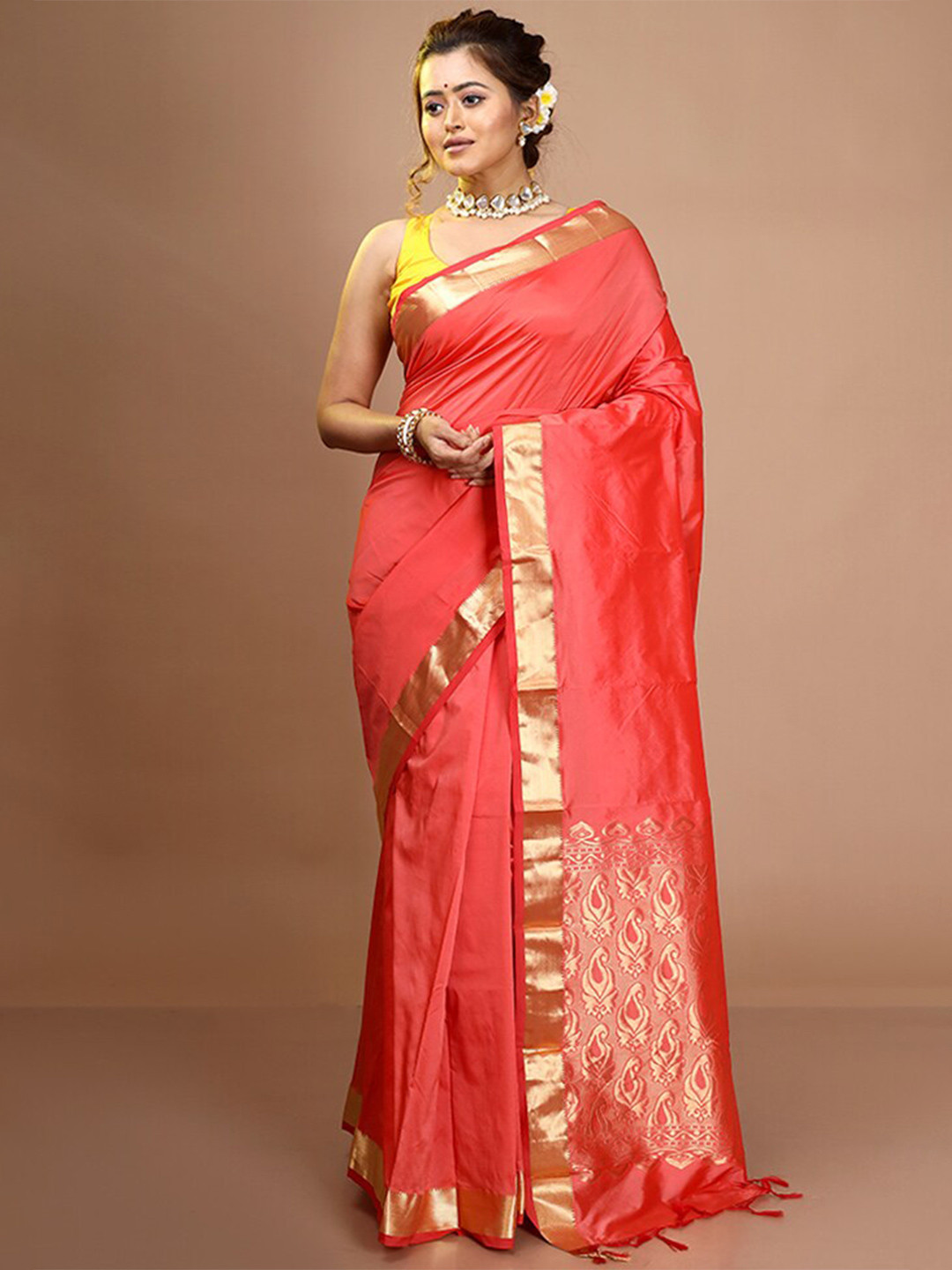 

AllSilks Zari Pure Silk Kanjeevaram Saree, Peach