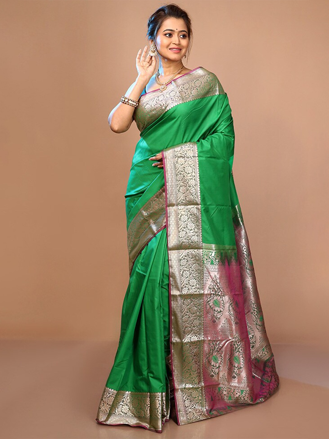 

AllSilks Zari Pure Silk Kanjeevaram Saree, Green