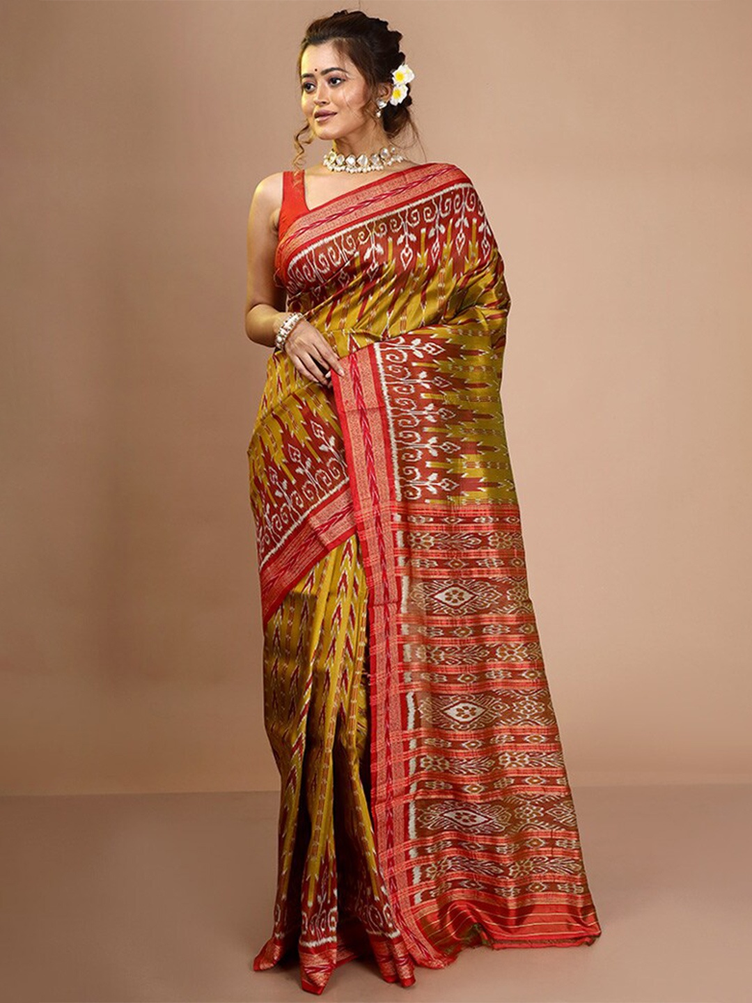 

AllSilks Ethnic Printed Pure Silk Ikat Pochampally Saree, Green