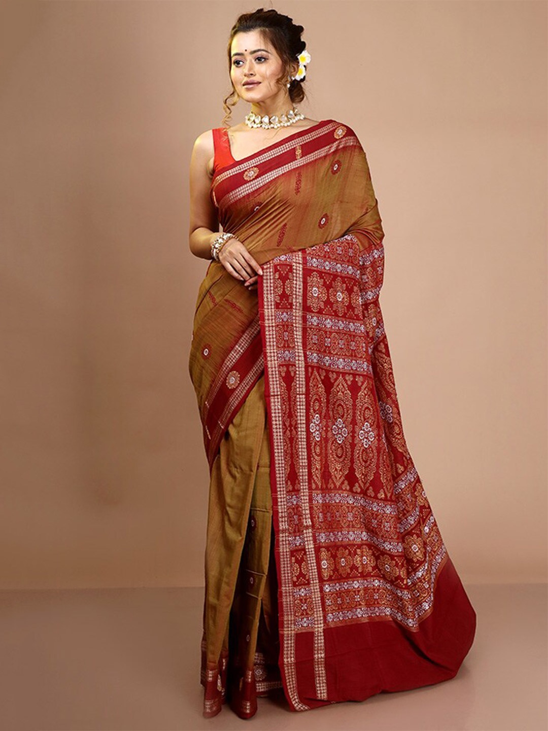 

AllSilks Ethnic Motifs Pure Silk Bomkai silk Saree, Rust