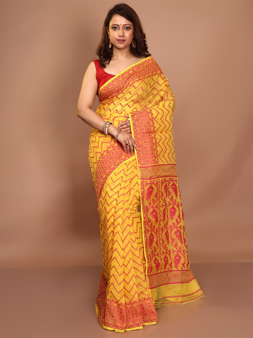 

AllSilks Pure Cotton Taant Saree, Yellow