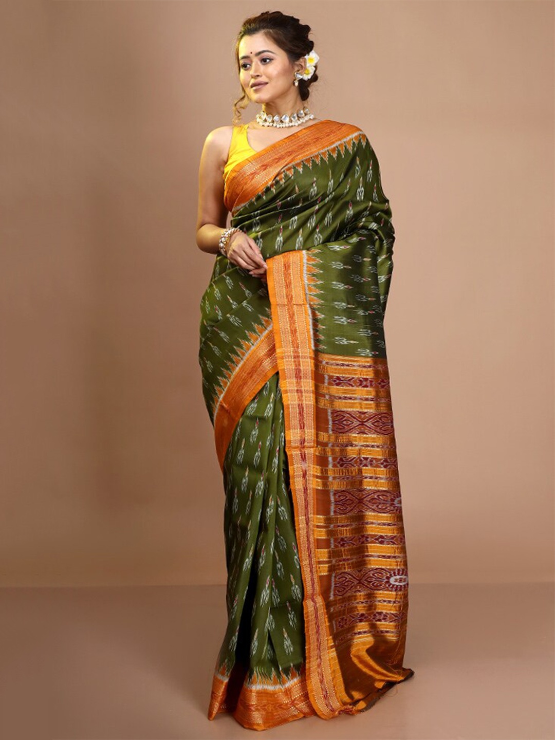 

AllSilks Woven Design Zari Pure Silk Pochampally Saree, Green