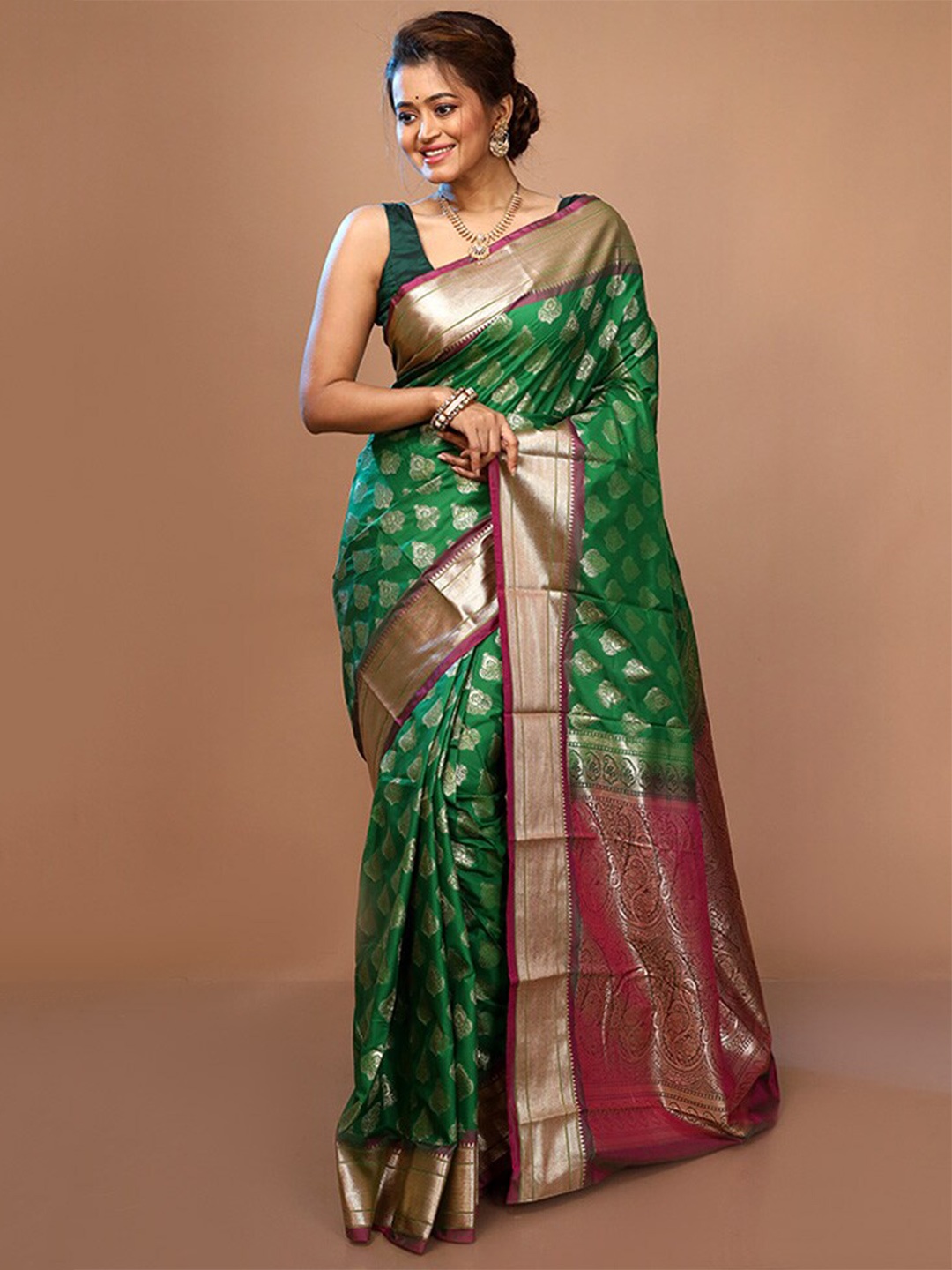 

AllSilks Woven Design Zari Pure Silk Kanjeevaram Saree, Green