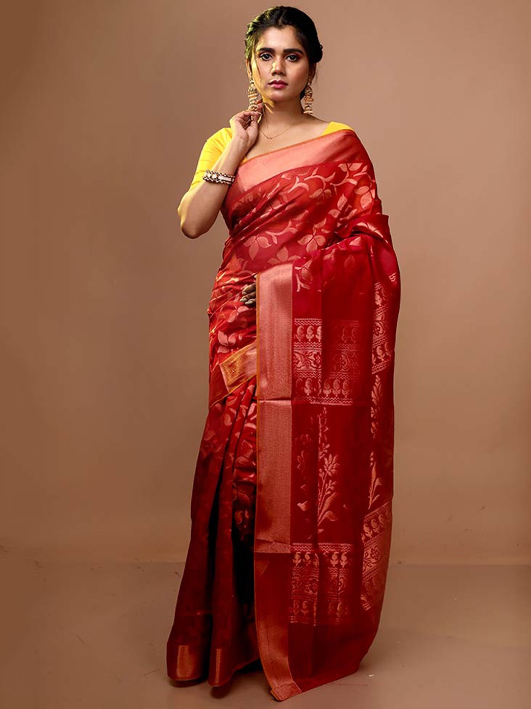 

AllSilks Woven Design Zari Pure Cotton Saree, Maroon