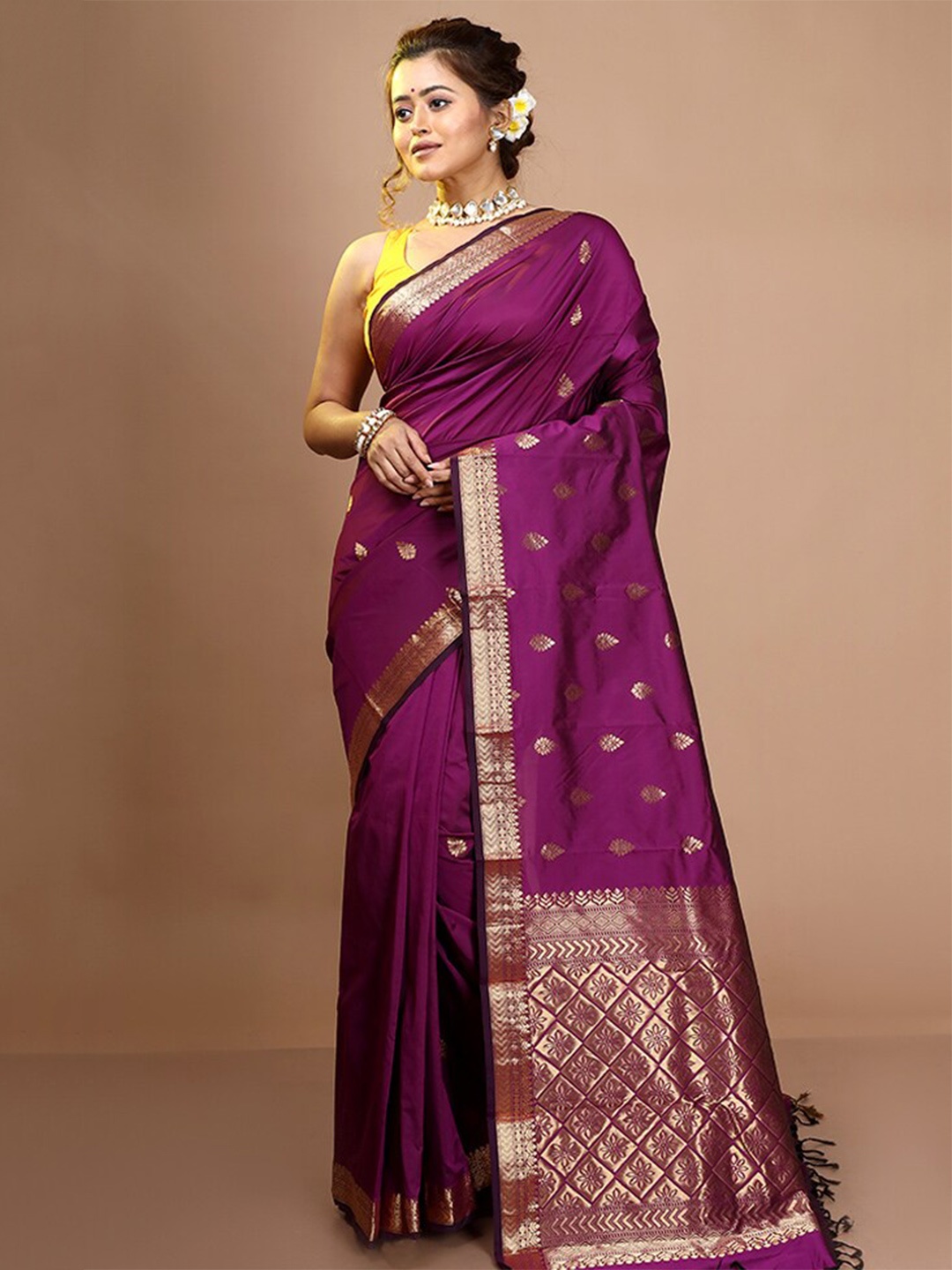 

AllSilks Ethnic Woven Design Zari Pure Silk Kanjeevaram Saree, Purple