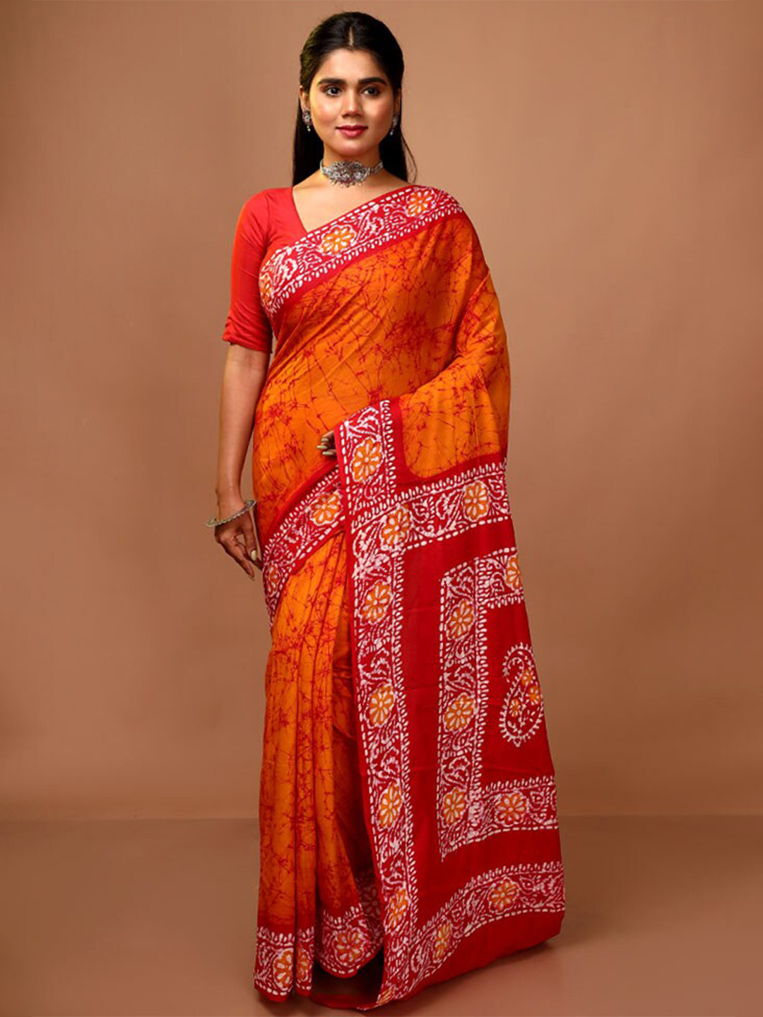 

AllSilks Pure Cotton Saree, Rust