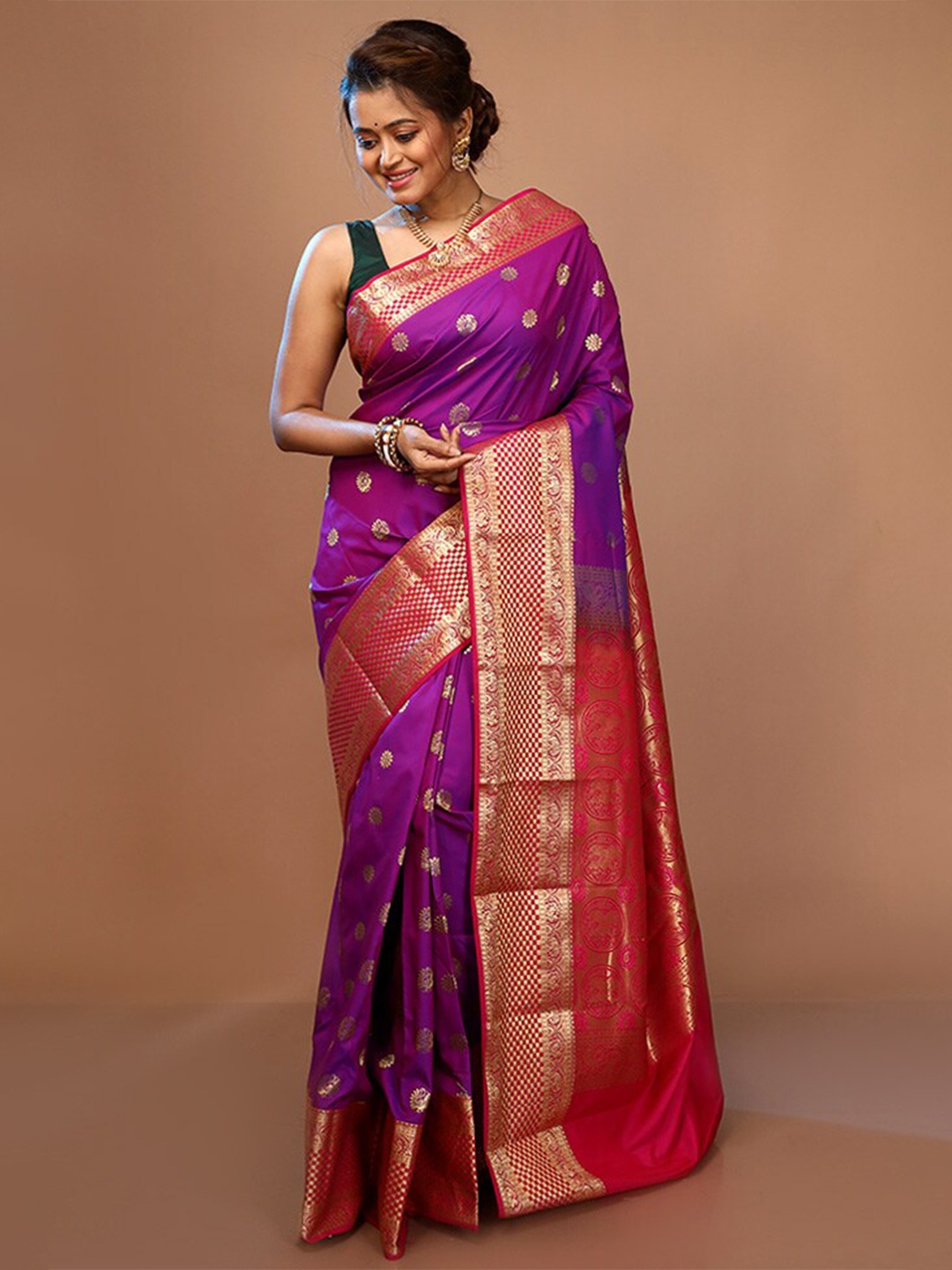 

AllSilks Paisley Woven Design Zari Pure Silk Kanjeevaram Saree, Purple