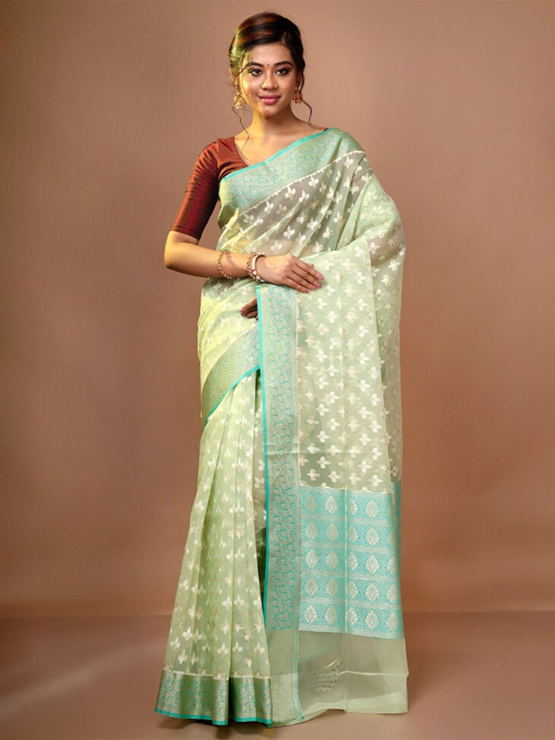 

AllSilks Ethnic Motifs Zari Pure Silk Saree, Green