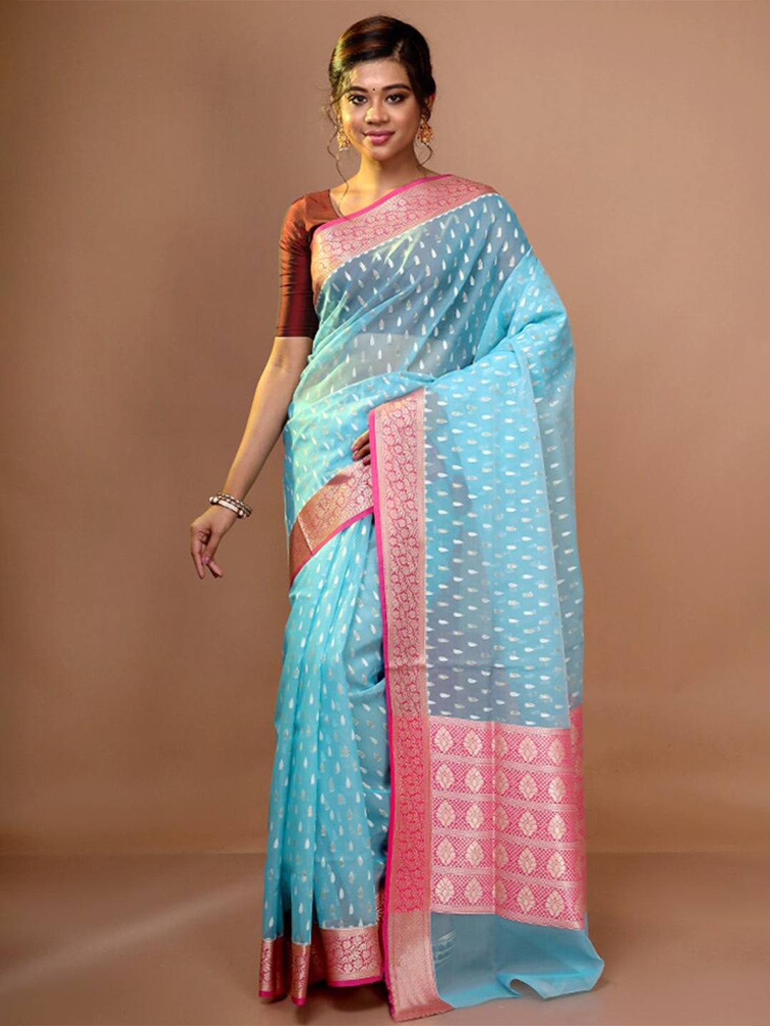 

AllSilks Ethnic Motif Woven Design Zari Pure Silk Saree, Blue