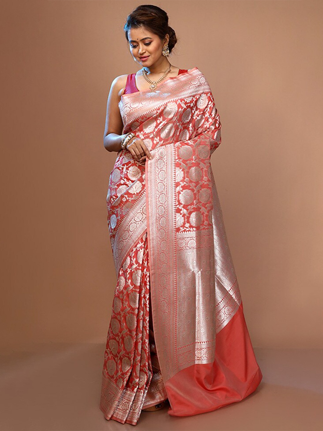 

AllSilks Woven Design Zari Pure Silk Uppada Saree, Pink