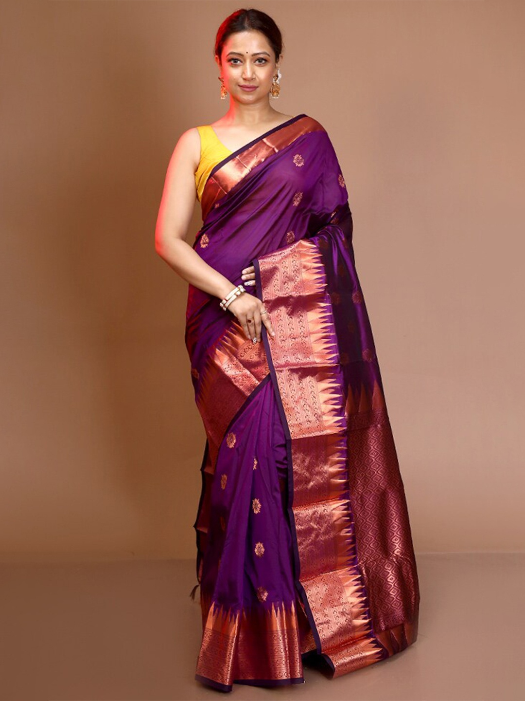 

AllSilks Woven Design Zari Pure Silk Kanjeevaram Saree, Purple