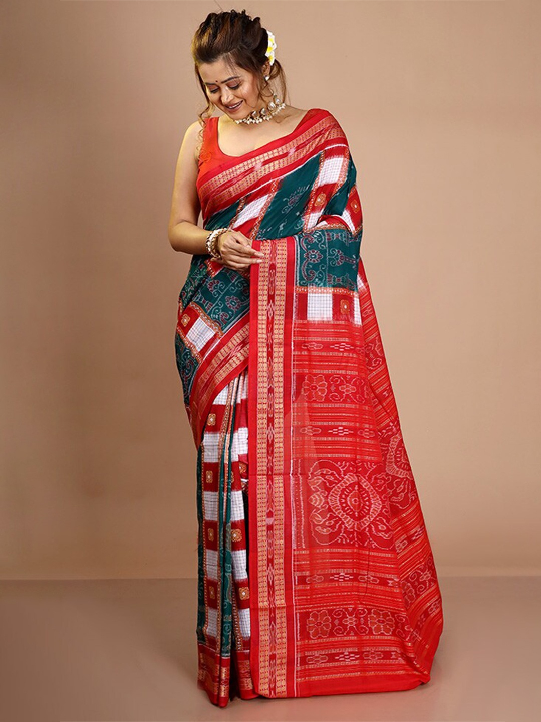 

AllSilks Pure Silk Bomkai silk Saree, Green
