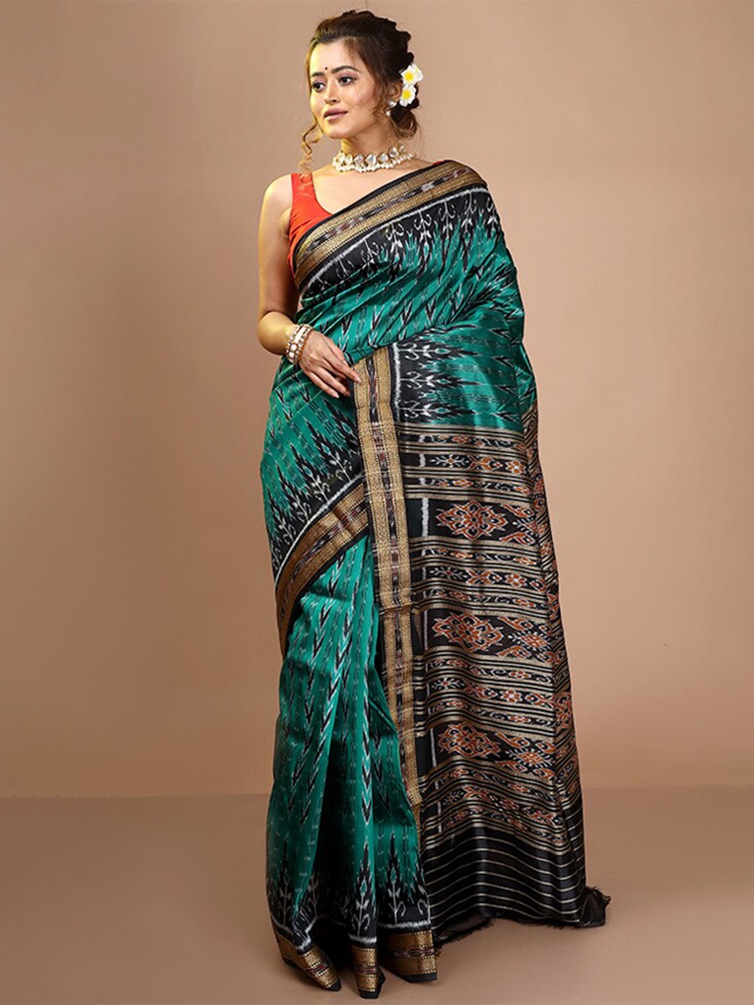 

AllSilks Ethnic Motifs Pure Silk Pochampally Saree, Green