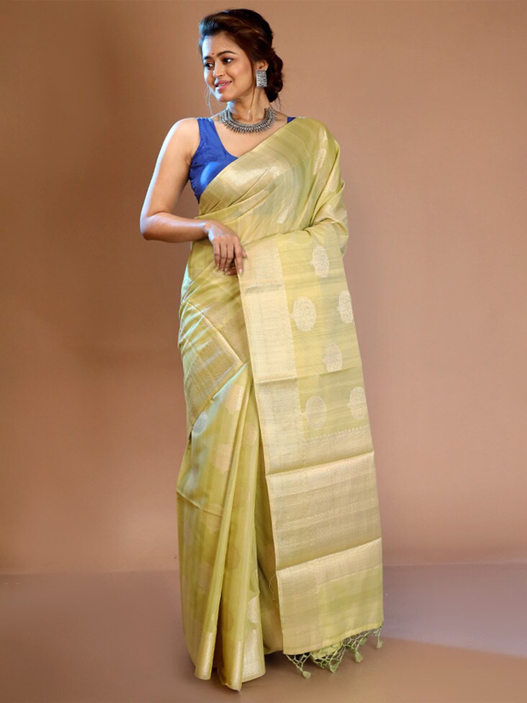 

AllSilks Ethnic Motif Woven Design Zari Pure Cotton Saree, Yellow