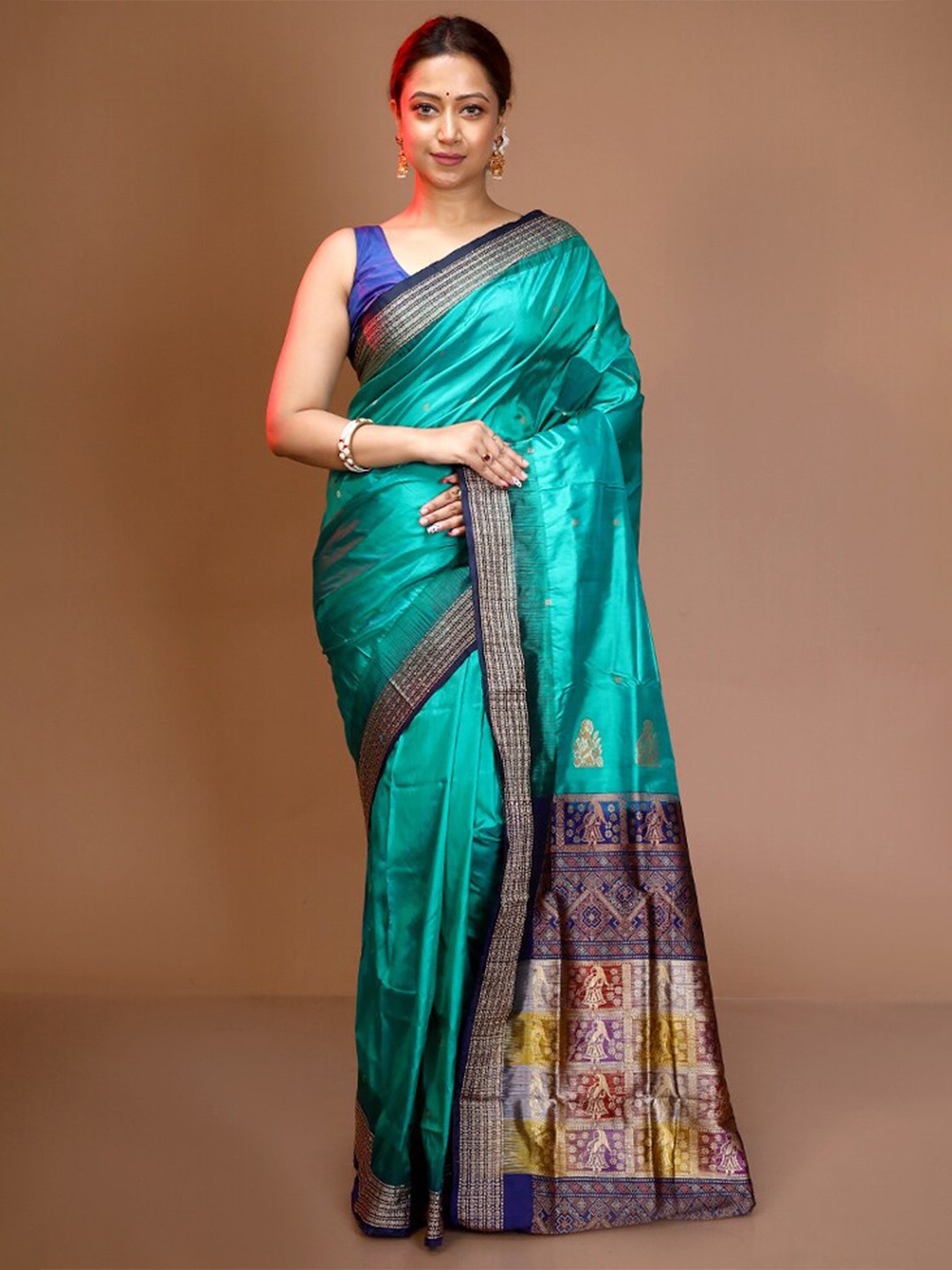 

AllSilks Ethnic Motifs Zari Pure Silk Bomkai Saree With Blouse Piece, Green