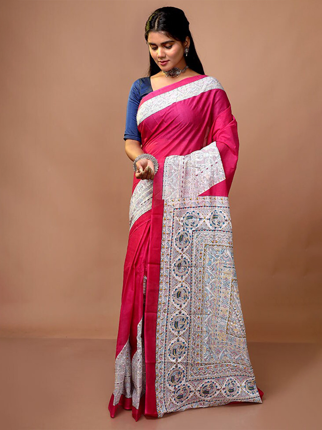 

AllSilks Printed Pure Cotton Saree Without Blouse Piece, Pink