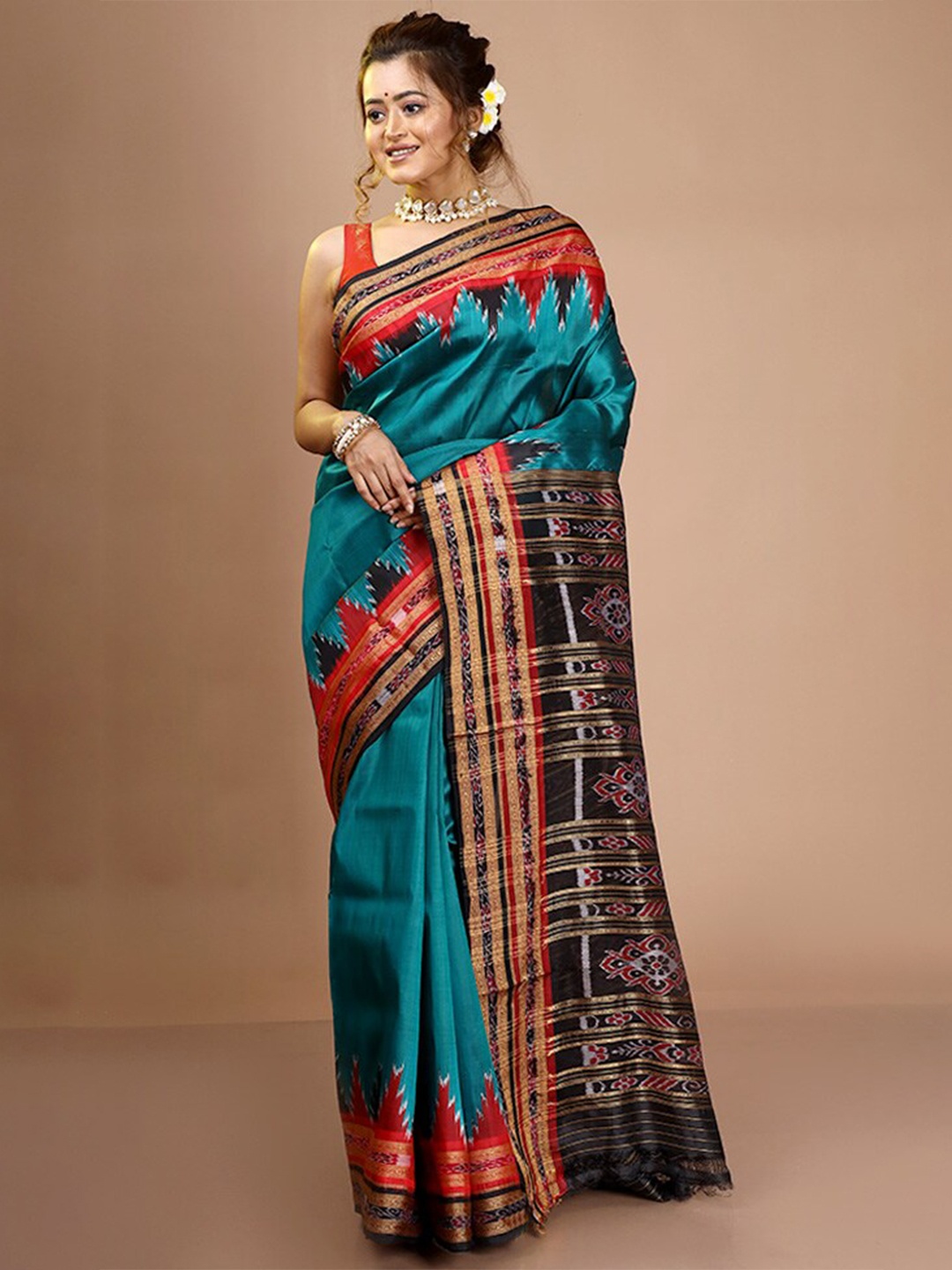 

AllSilks Pure Silk Ikat Pochampally Saree, Green