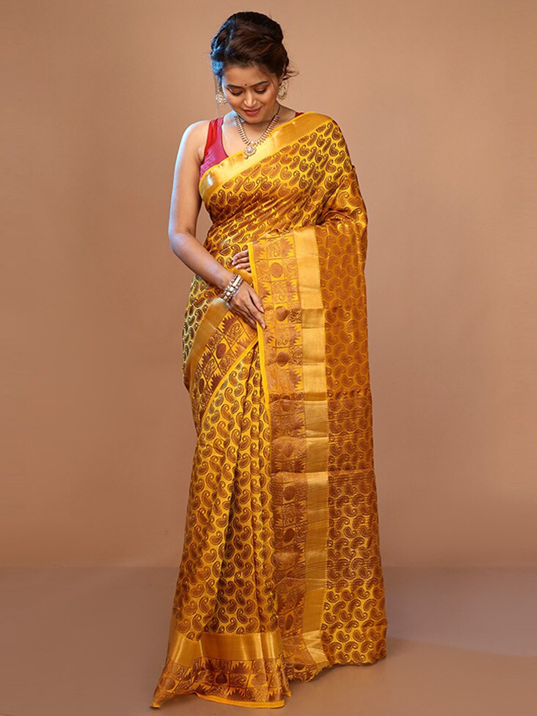 

AllSilks Paisley Pure Cotton Saree, Yellow
