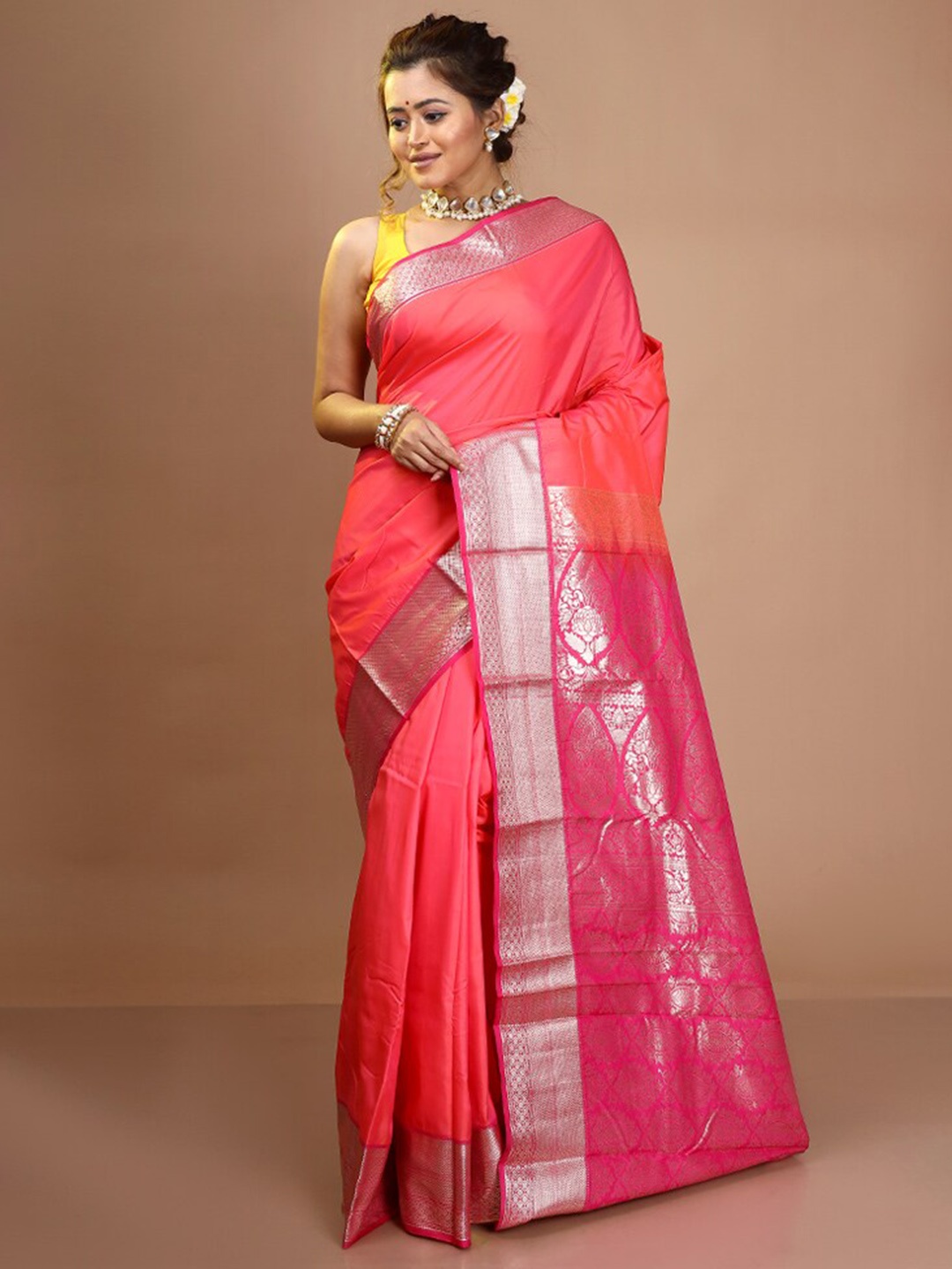 

AllSilks Zari Pure Silk Kanjeevaram Saree, Pink